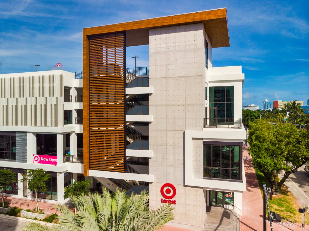 modern commercial building with a unique architectural design