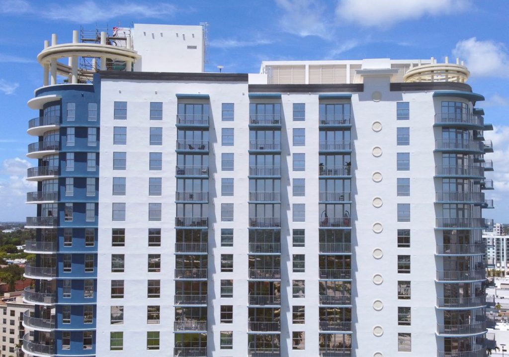 modern high-rise building with a sleek design