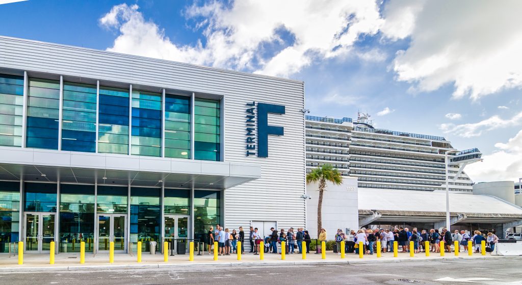 cruise terminal building with a clean, industrial-style design